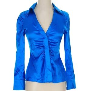 INTERMIX Blue Satin Silk Blouse